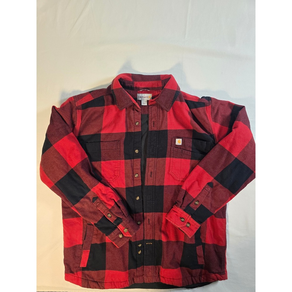 Carhartt Hubbard Sherpa Lined Shirt Jacket Mens Large Red Black Plaid 103315 608